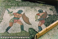 A mosaic depicting two gladiators
