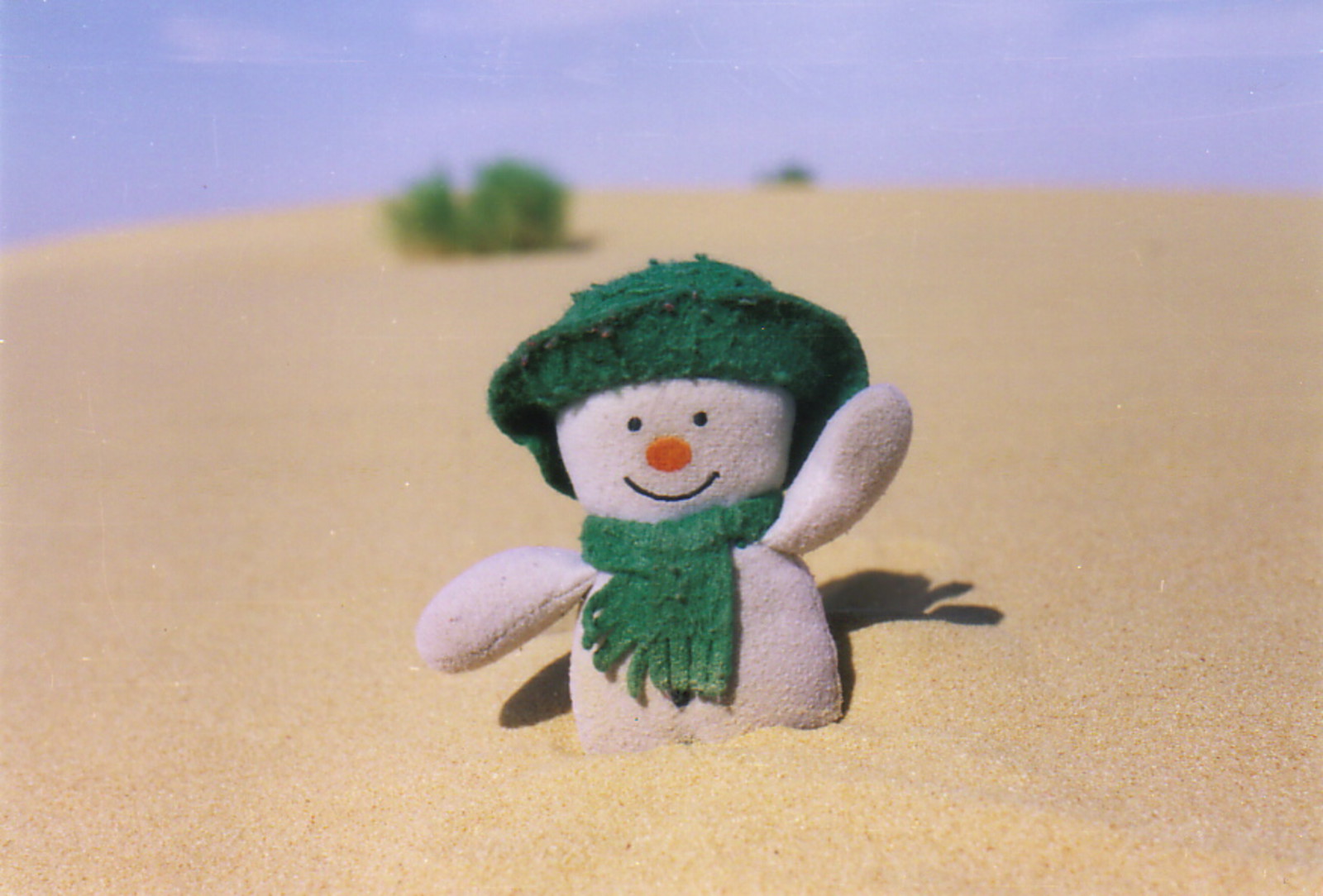 A snowman in the desert