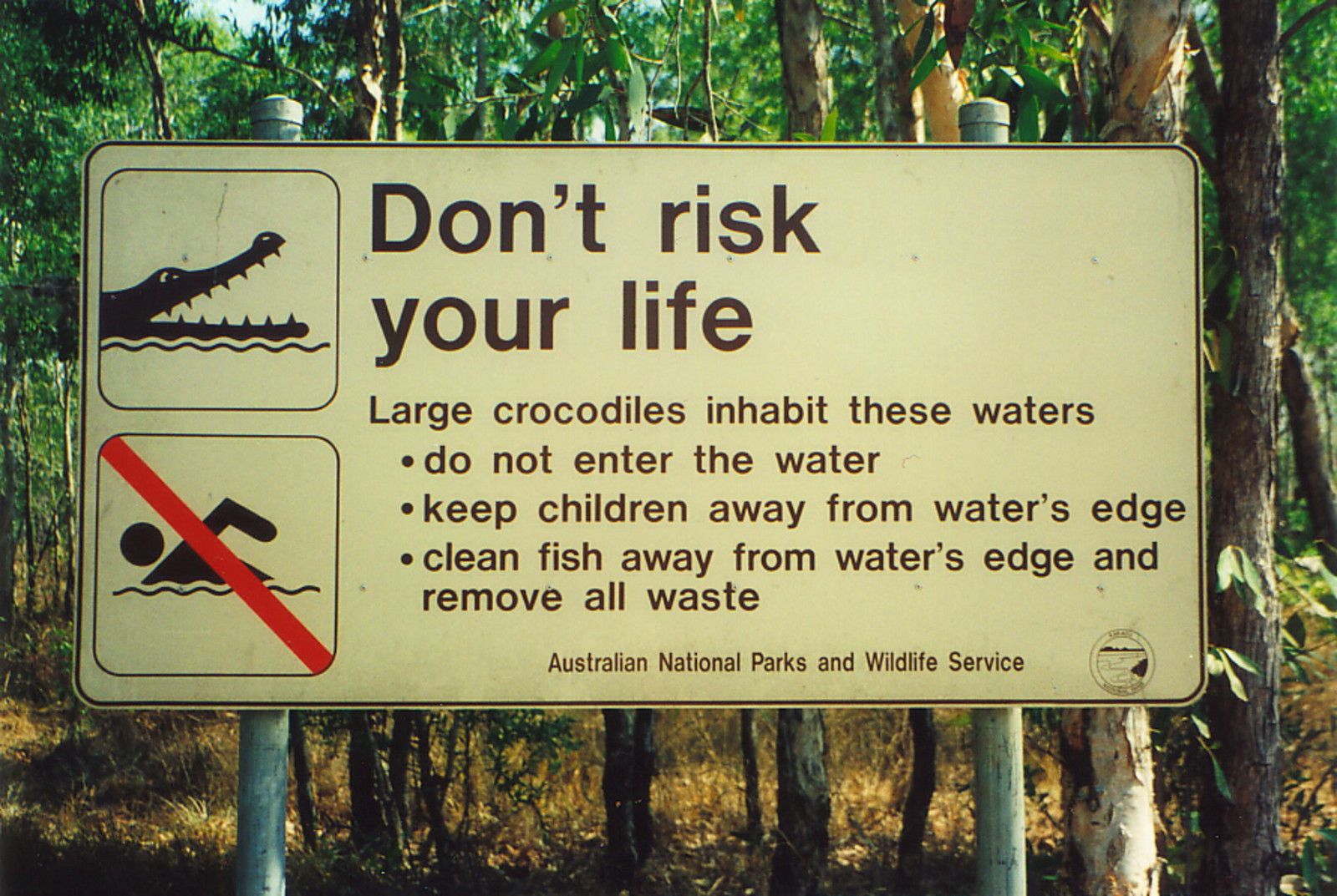 A sign warning of crocodiles