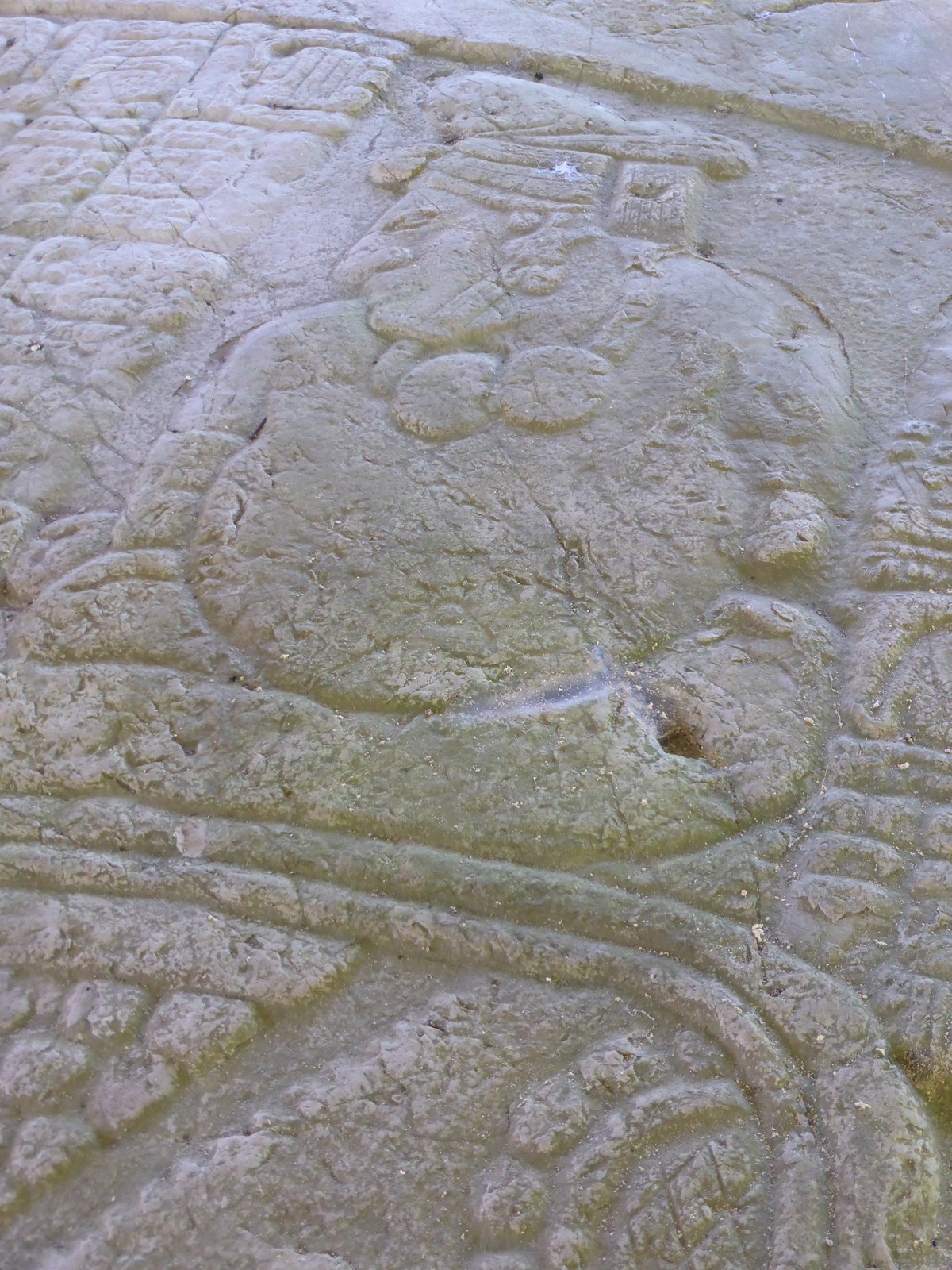 One of the carved stelae, showing a captured enemy with his hands tied behind his back
