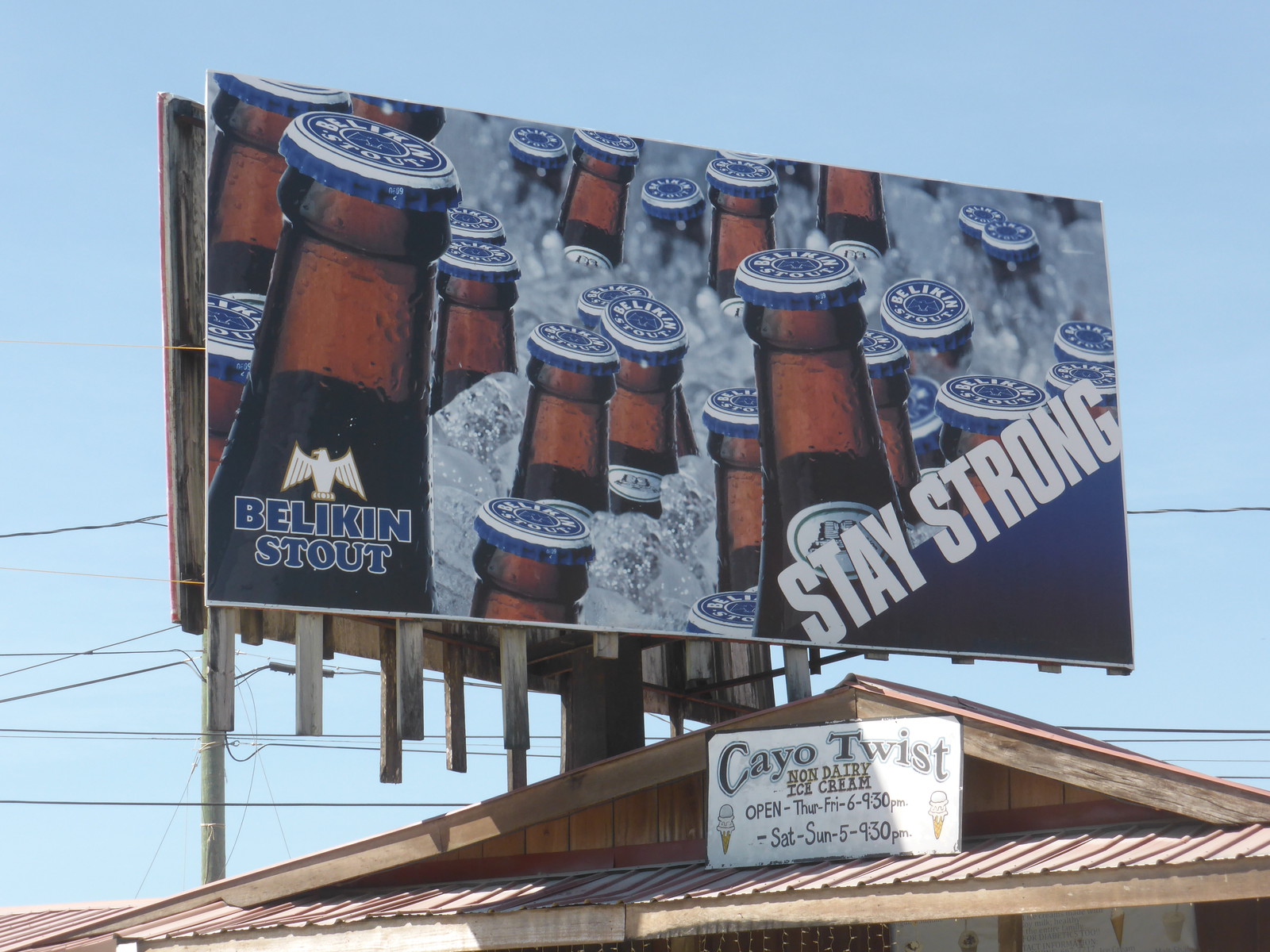 A Belikin Stout advertising sign