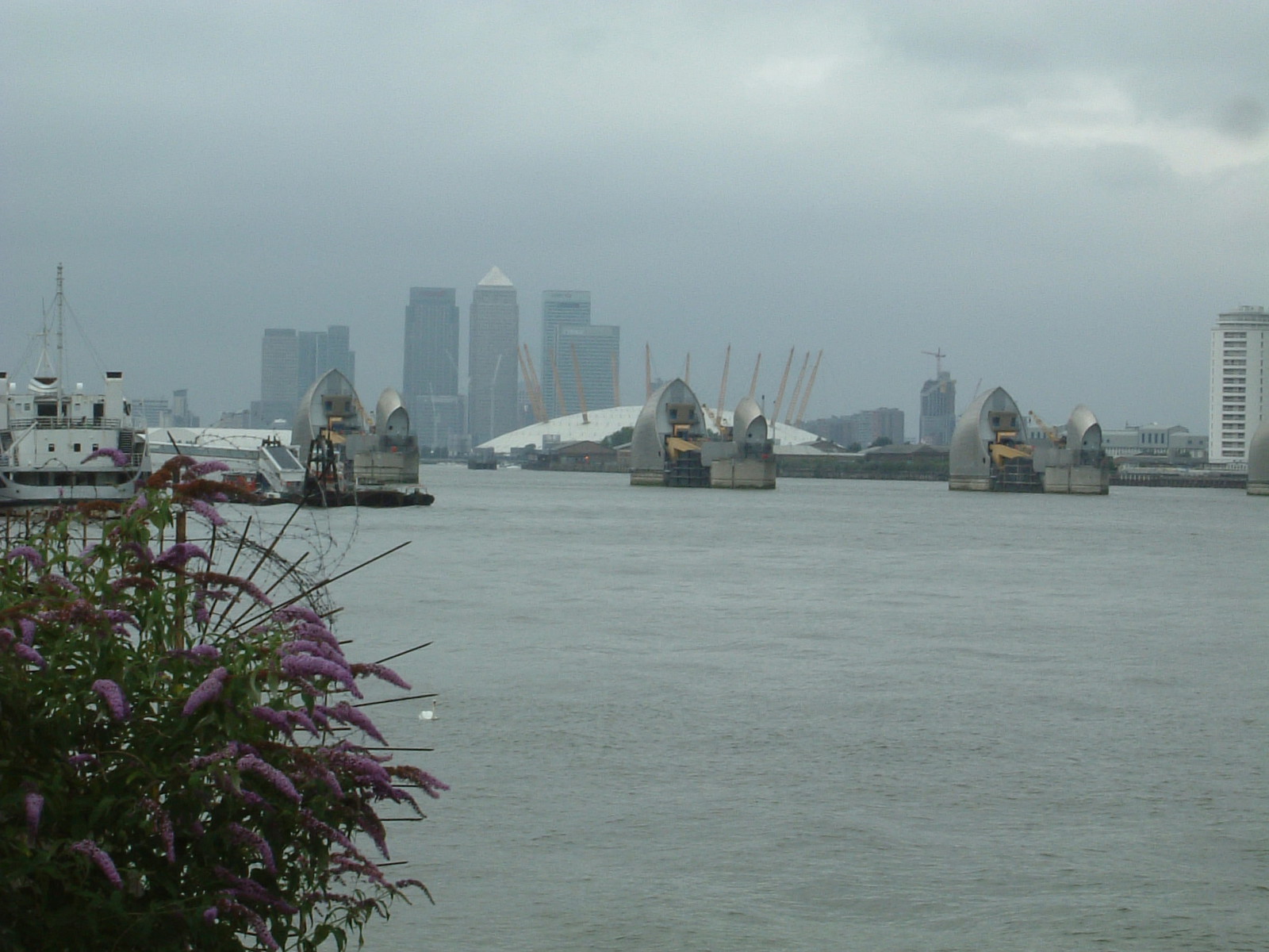 The River Thames, the Thames Barrier and Canary Wharf