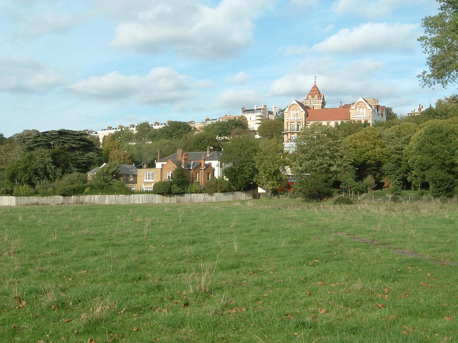 The view towards the Star and Garter Home from the Capital Ring at Petersham Meadow