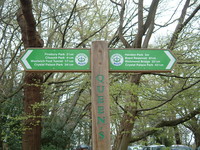 A signpost in Queen's Wood giving a choice of routes to Crystal Palace
