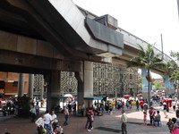 The Metro cuts right through the centre of the city; here, you can just about see the chequerboard of the Palacio de la Cultura Rafael Uribe Uribe on the other side