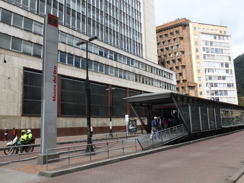 The Transmilenio station at Museo del Oro in the city centre
