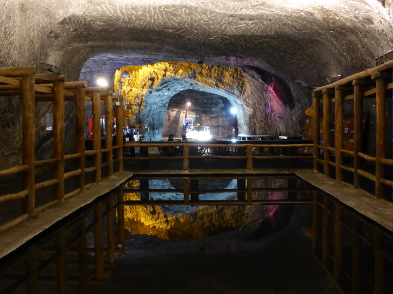 The mirror pool in the salt cathedral's commercial centre