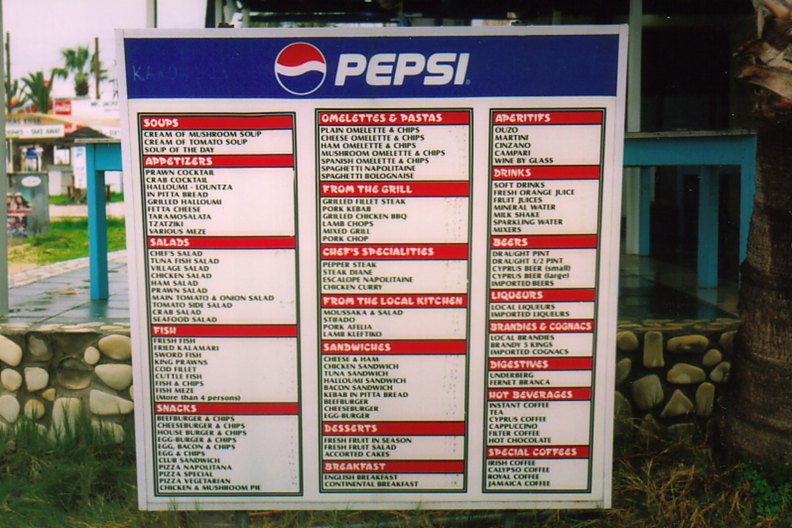 A restaurant menu