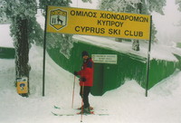 Mark outside the Cyprus Ski Club hut on Mt Olympos