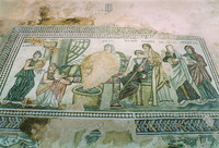 A mosaic of the first bathing of Theseus