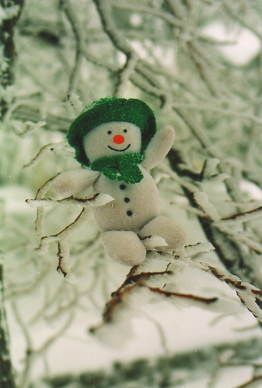 Ein Schneemann in einem Baum