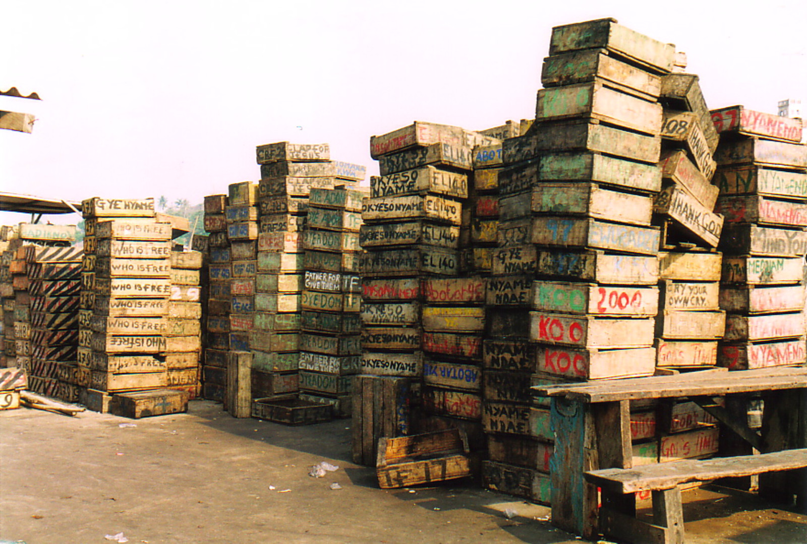 Wooden boxes in Elmina fish market