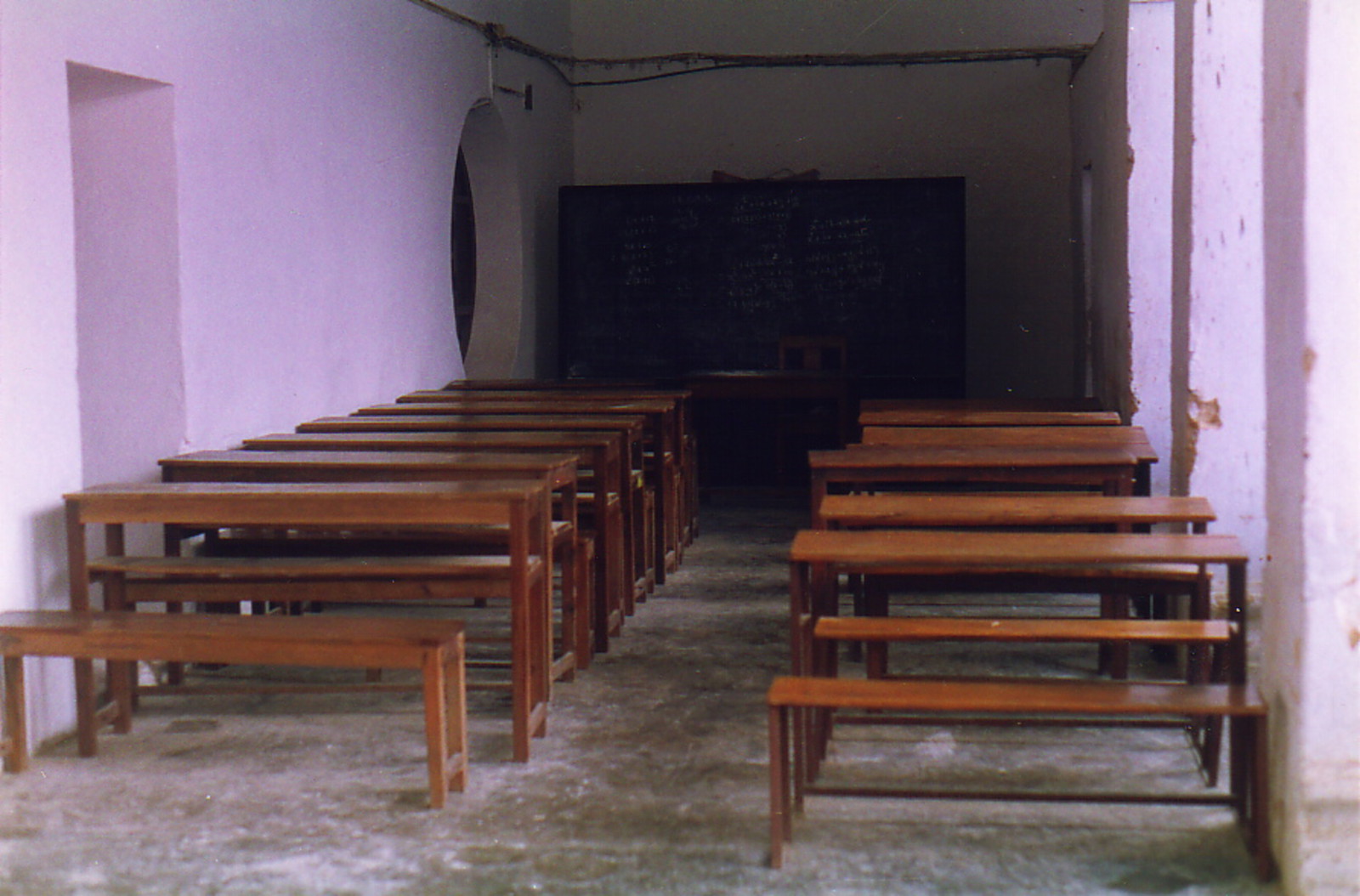 School benches and a blackboard at St Paul's