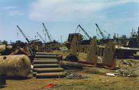 Ship parts strewn throughout the Alang shipyards