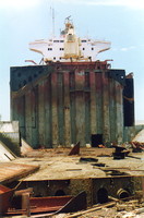 A half-dismantled tanker