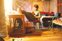 Mark relaxing in the farmhouse's basement room