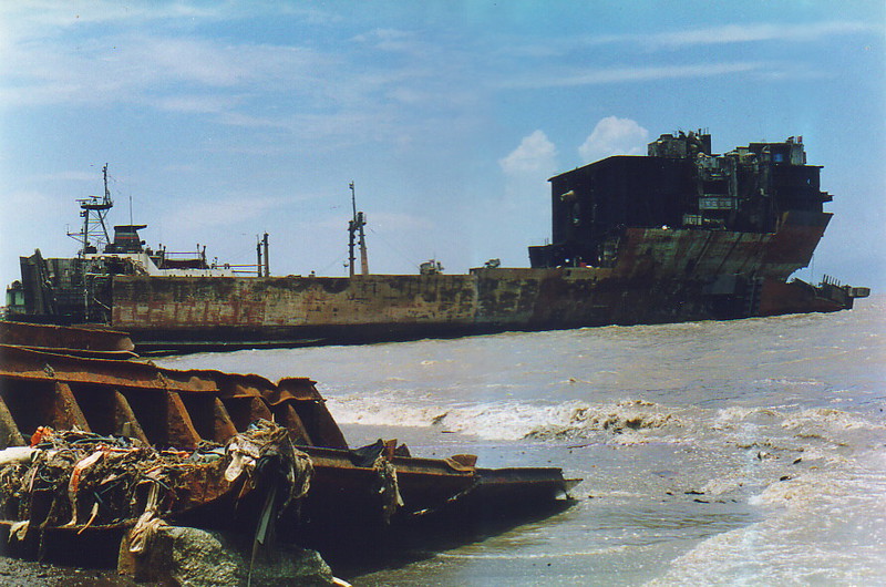 A large tanker beached at Alang