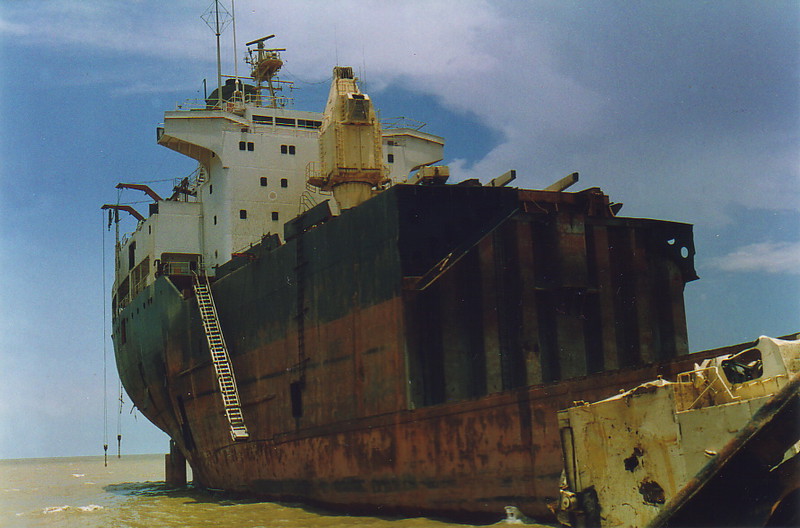 A half-dismantled ship