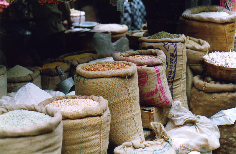 Bags of produce in Darjeeling Market