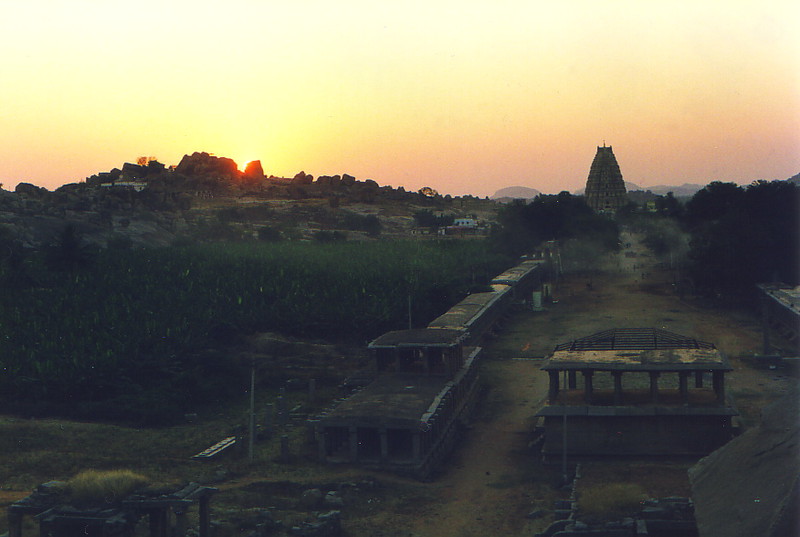 Sunset over the main drag in Hampi