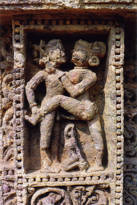 A carving of a couple having sex