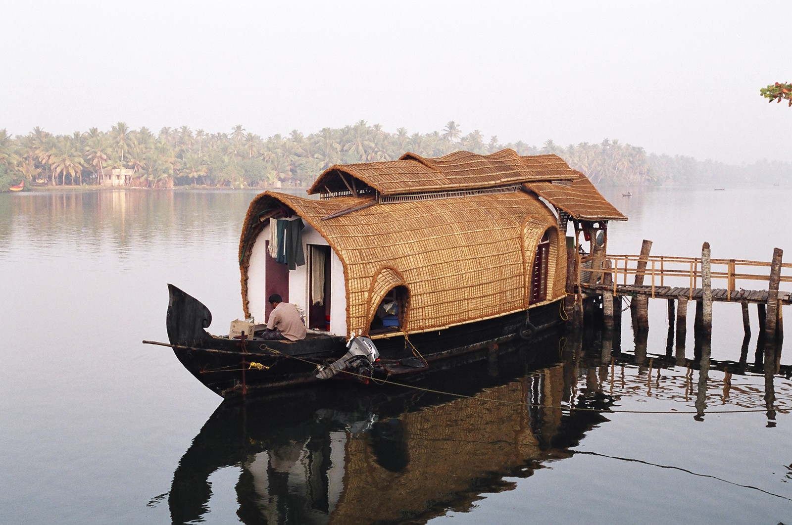 The houseboat Thamanna moored in the village of Alumkadavu