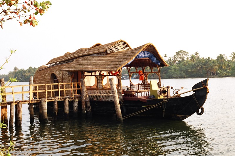 The houseboat Thamanna moored in the village of Alumkadavu