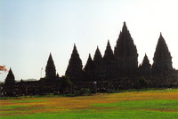 The silhouetted skyline of Prambanan