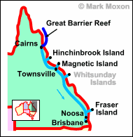 Map of the Queensland coast, Australia
