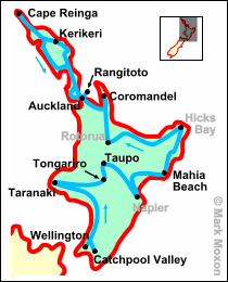 Map of the North Island, New Zealand