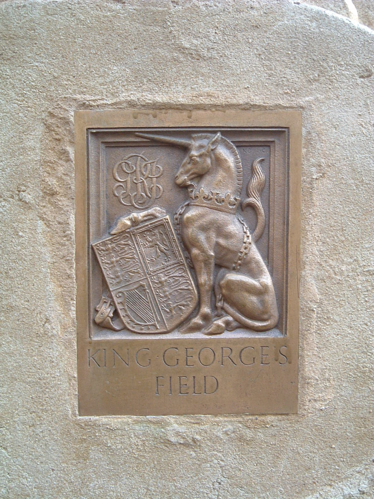 A unicorn on the entrance to King George's Fields