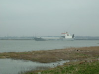 A ferry sailing up the Thames near Erith
