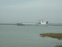 A ferry sailing up the Thames near Erith