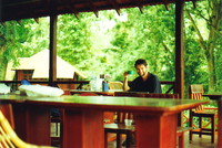 Mark enjoying a cup of tea in Keniam Lodge