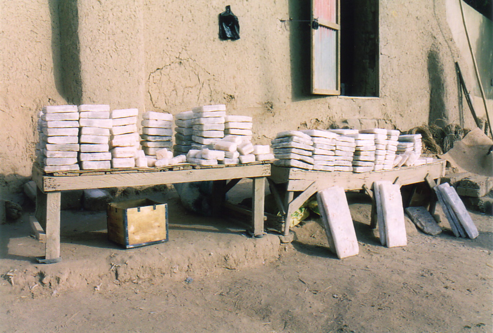 Slabs of salt on a market table in Gao