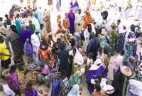 A busy market by the banks of the River Niger