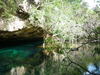 The entrance to Kukulkan cenote, Chac Mool