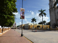 The sun beating down on the main plaza in Valladolid