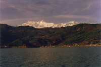 A view of the Annapurna range from the lake at Pokhara