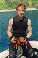 Glen and some crayfish, Poor Knights Islands