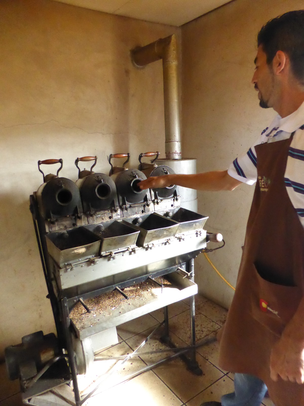 Alexander roasting samples of coffee beans