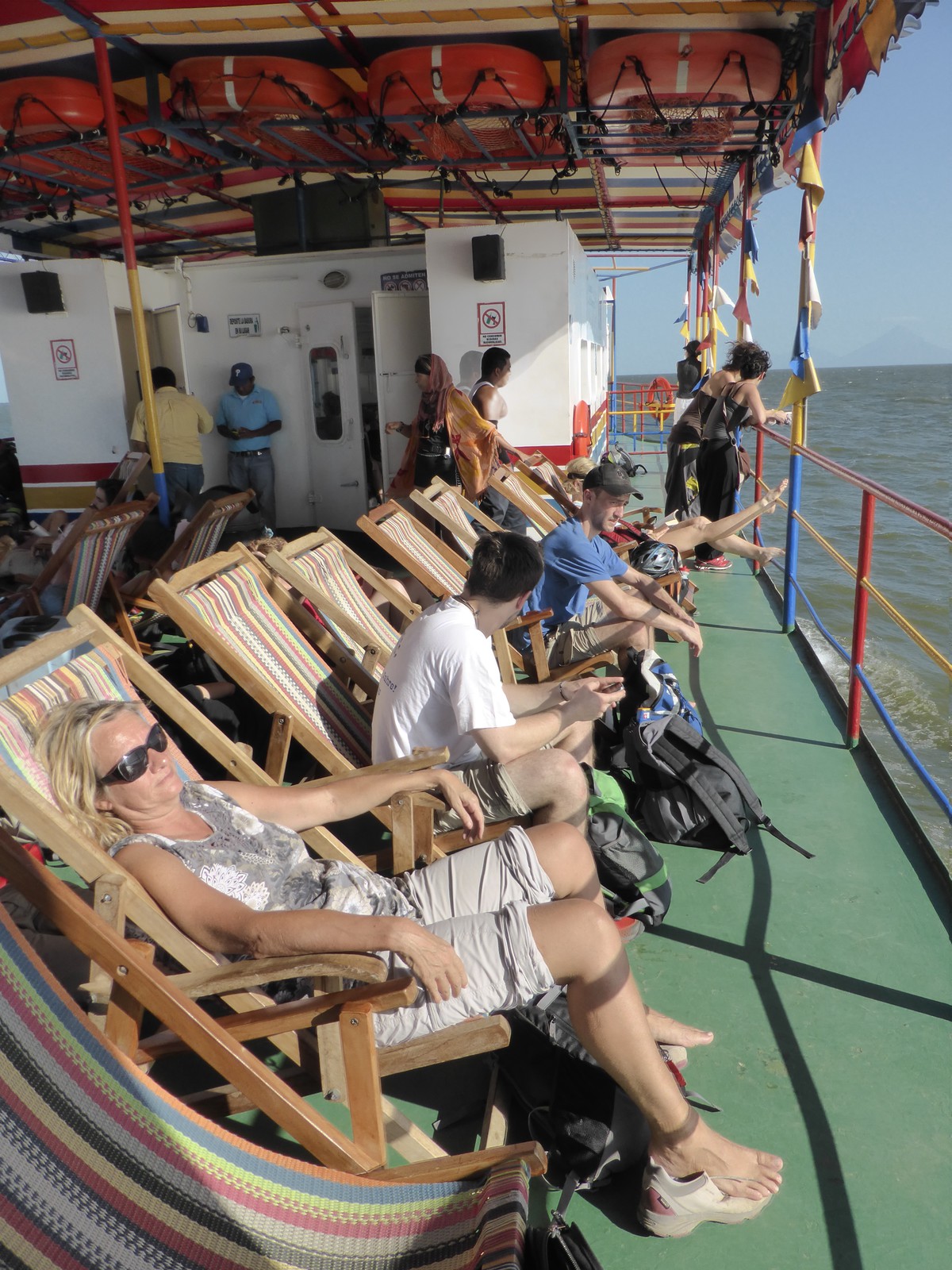 Peta soaking up the sun on the ferry to Ometepe