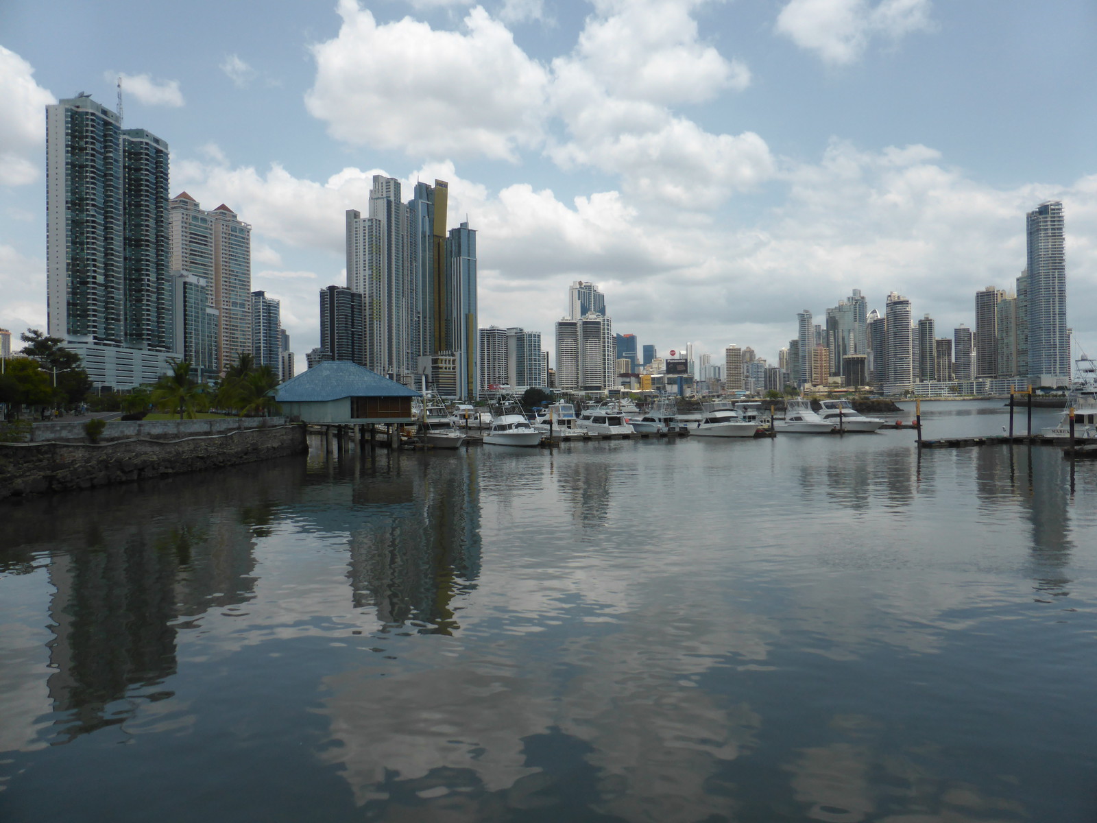 The view of the financial district from the Cinta Costera