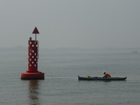 One of the smaller boats in the shipping lane in Cartagena