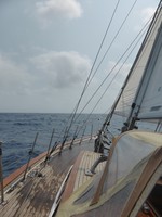 The yacht leaning to starboard; it would often lean a lot more than this