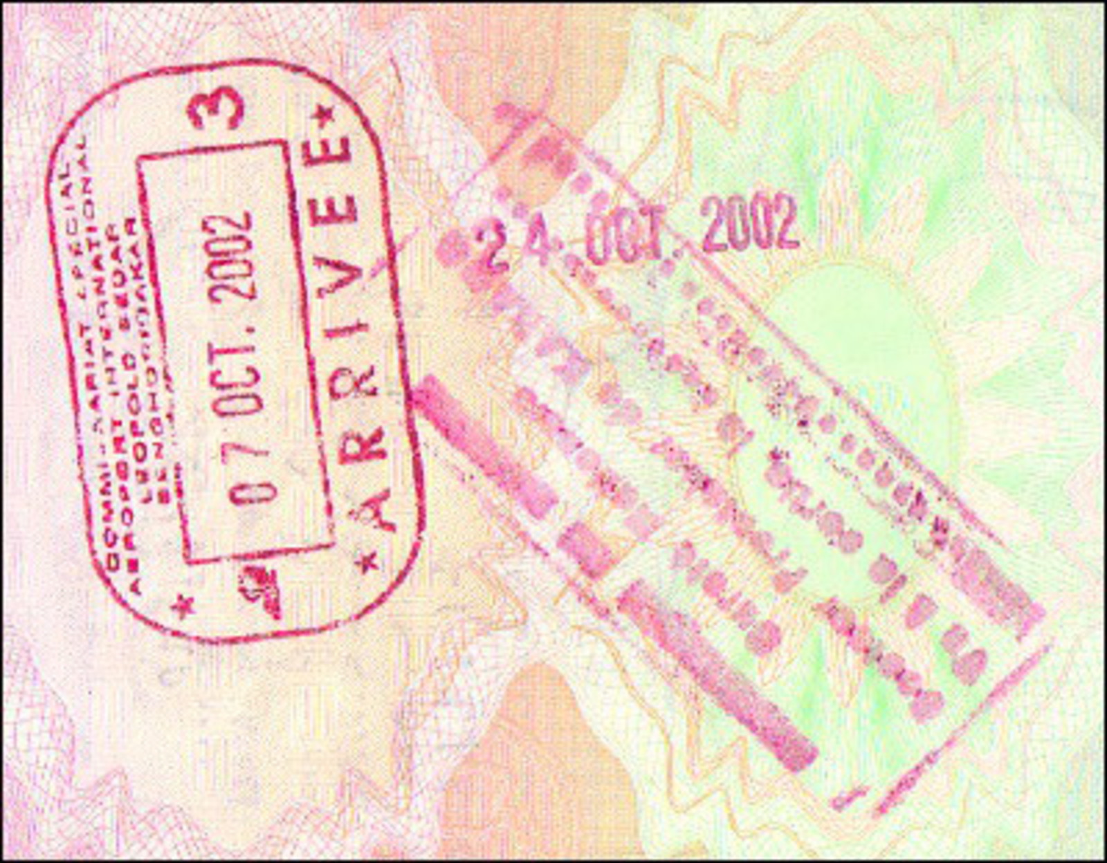 Senegalese entry and exit stamps