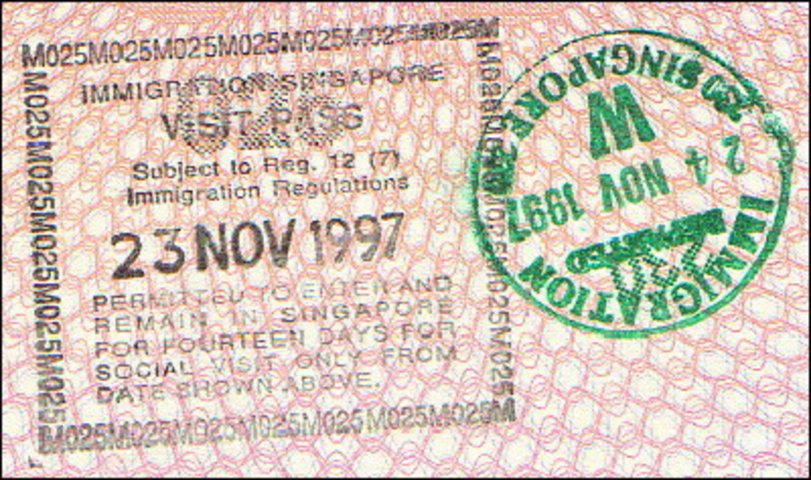 Singaporean entry and exit stamps