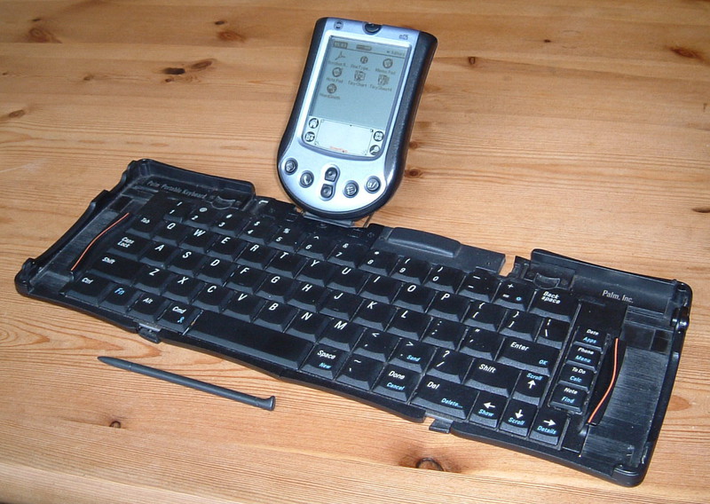 A Palm m125 and a fold-out keyboard